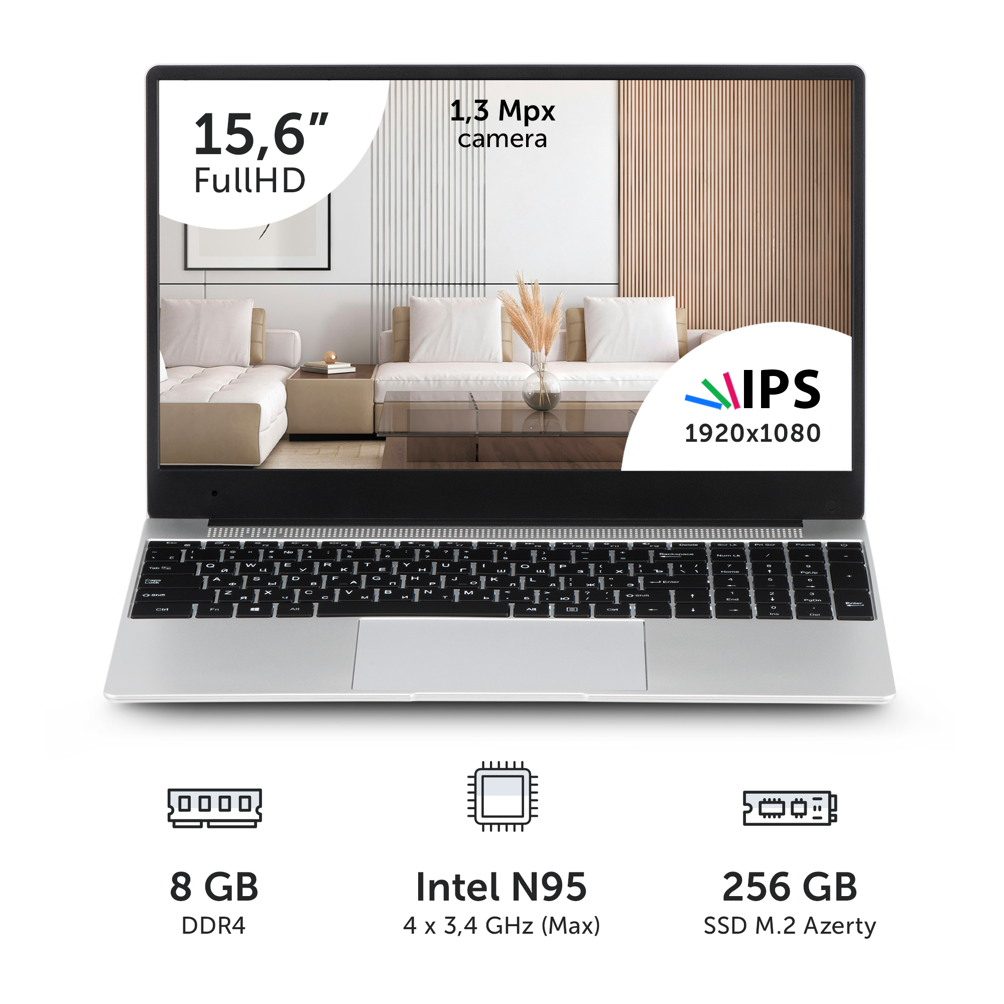 Ноутбук Azerty RB-1554 (15.6" IPS 1920x1080, Intel N95 4x1.7Ghz, 8Gb DDR4, 256Gb SSD)