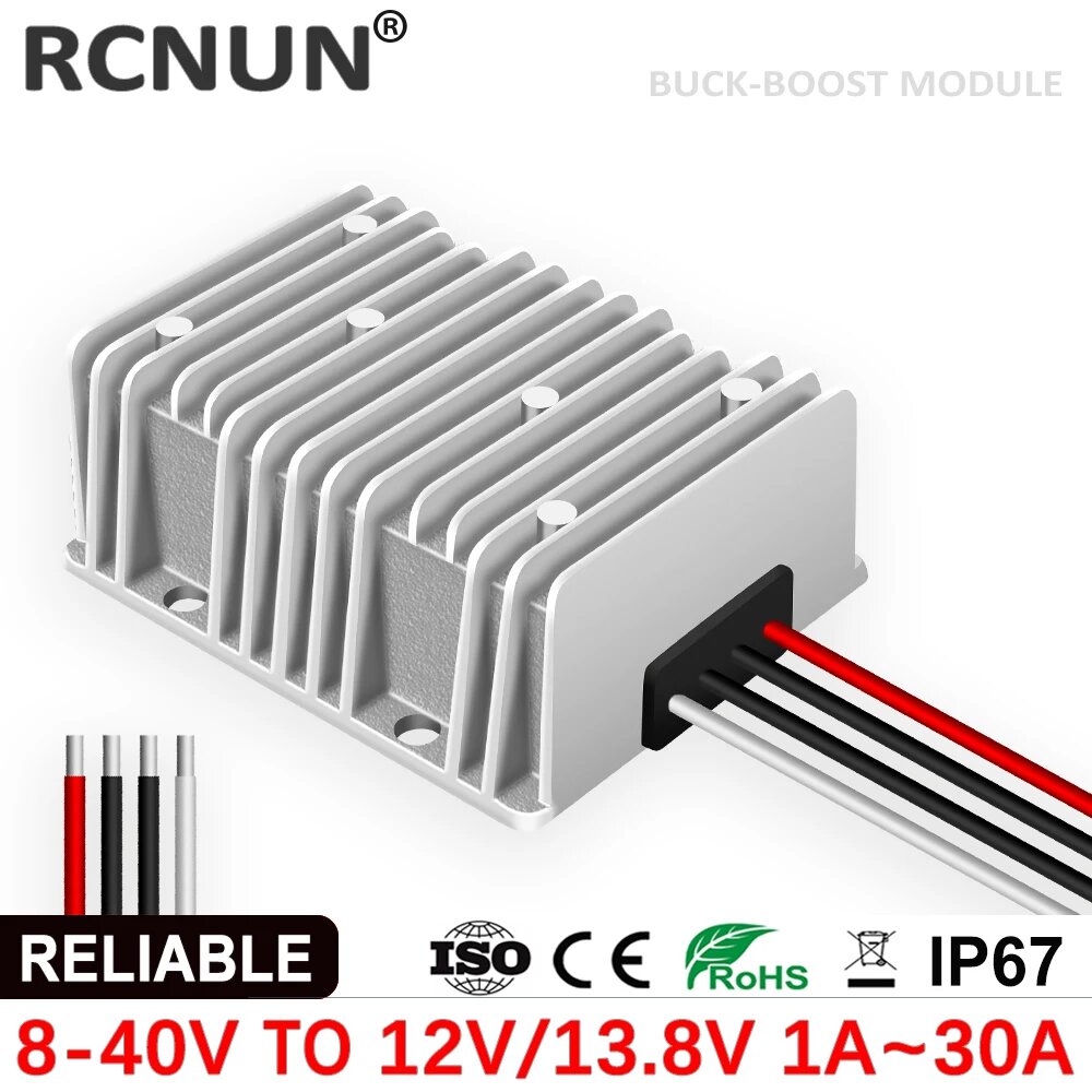 RCNUN DC 8-40V to DC 12V 13.8V 3A 6A 10A 20A 25A 30A Boost Buck Converter Стабилизатор напряжения Регулятор Источник питания для автомобильных автофургонов, 20A, 8-40V, 12V