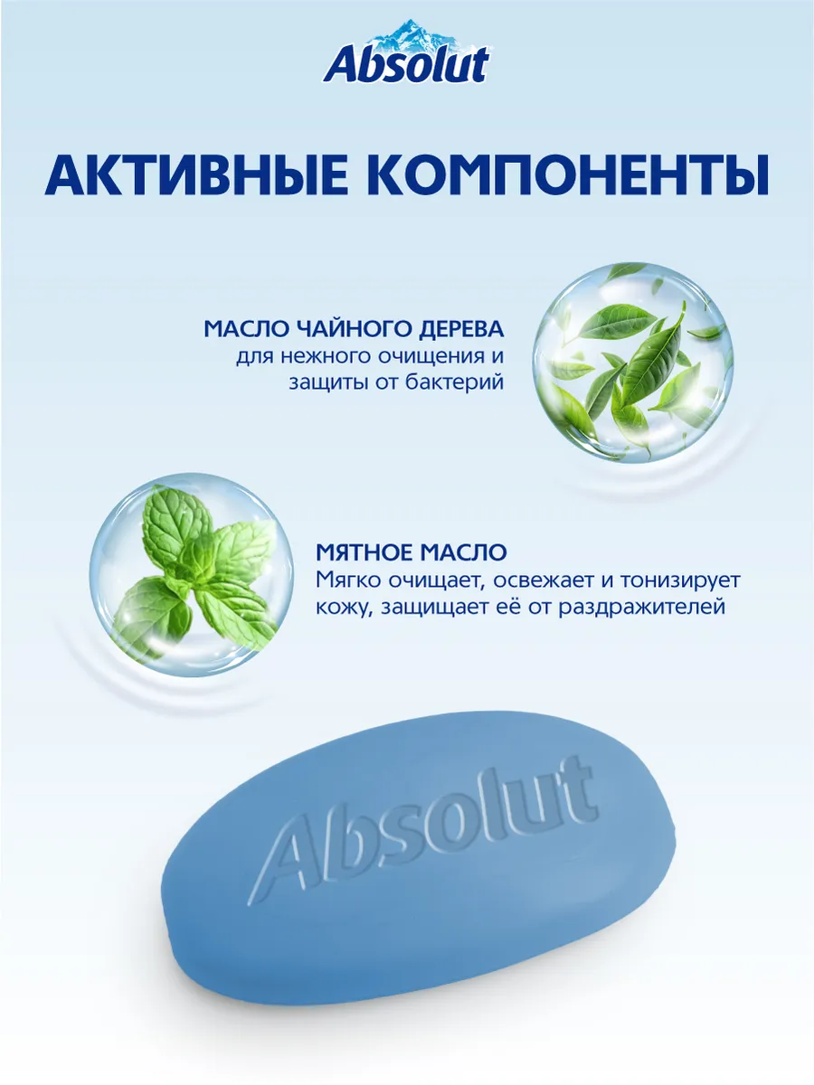 Мыло туалетное твердое Absolut for men мужское лемонграсс и мята 10х90г — фото 1
