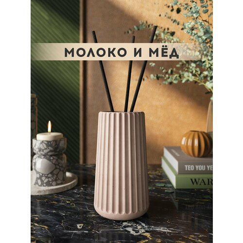 фото Ароматический диффузор, молоко и мед, 100мл, в бетонной вазе chloe, розовый матовый musko