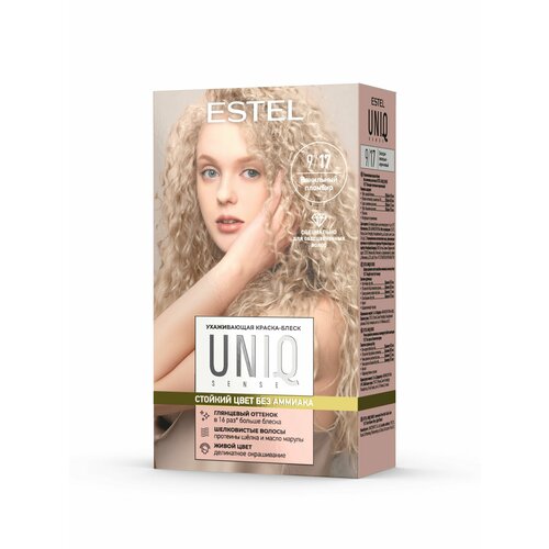 фото Estel ухаживающая краска-блеск для волос без аммиака uniq sense 9/17 блондин пепельно-коричневый