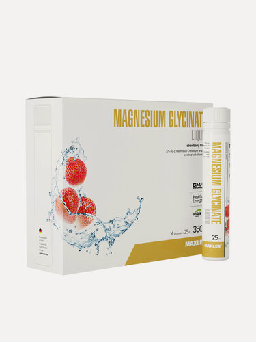 Изображение товара Глицинат магния жидкий Maxler для нервной системы, 14 ампул х 25 мг - Клубника