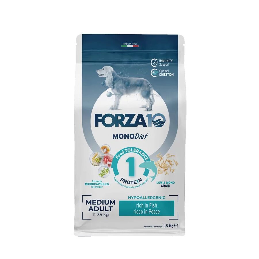 Сухой корм Forza10 Medium Diet для взрослых собак средних пород при аллергии при аллергии из рыбы с микрокапсулами 15 кг