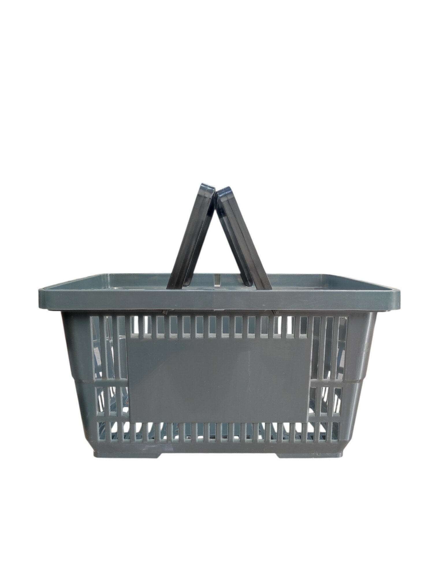 Корзина покупательская пластиковая с 2 черными ручками 20 л усиленная цвет серый