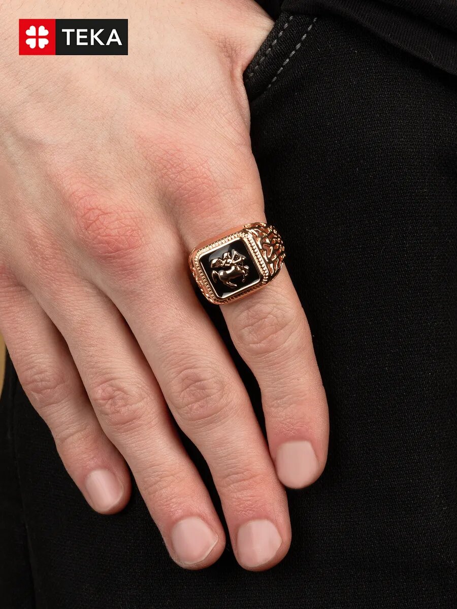 Печатка TEKA, эмаль, размер 23, черный, золотой — фото 1