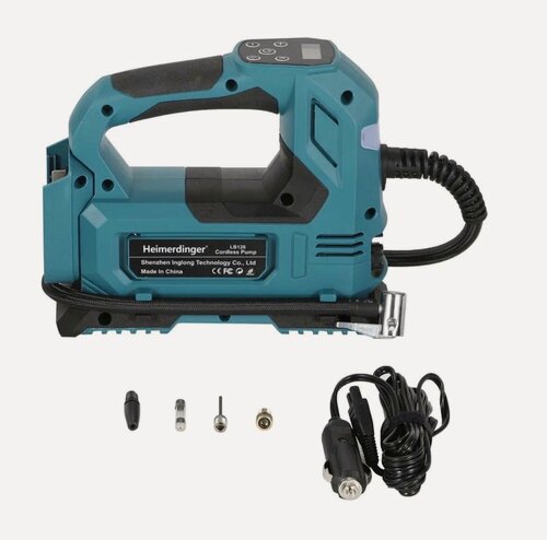 Изображение товара Портативный компрессор Heimerdinger беспроводной аккумуляторный воздушный насос для подкачки колес + питание от прикуривателя Без АКБ и ЗУ