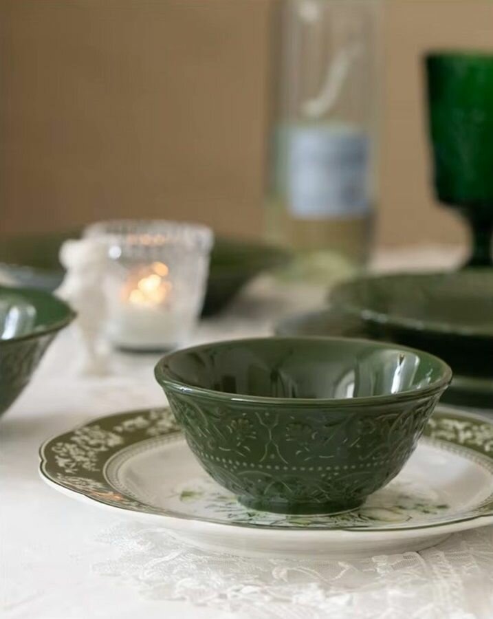 "Сицилия" Салатник фарфоровый 280мл, д12х5,6см, цветной, с декором, зеленый