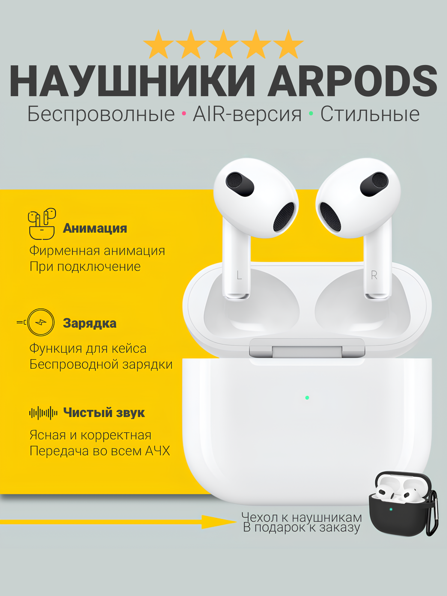 Наушники беспроводные Pods для iPhone, iOS/Android, анимация, Bluetooth 5.1, защита от пыли и влаги, белые