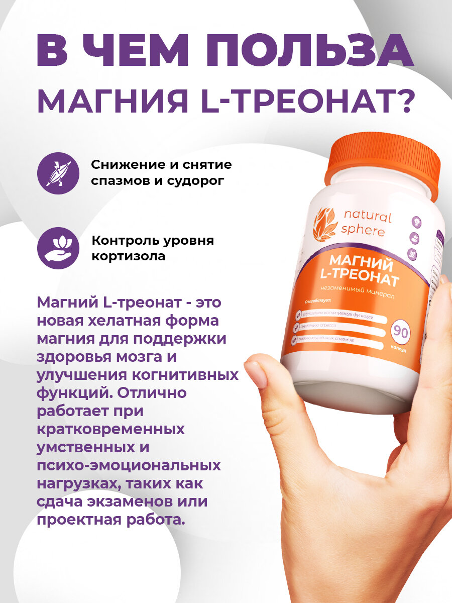 Картинки БАД Naturalsphere "Магний L-Треонат", для здоровья нервной системы, 90 капс.