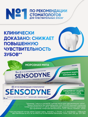 Изображение товара Зубная паста Sensodyne Ежедневная Защита Морозная мята, 75 мл | Для чувствительных зубов и десен, с фтором