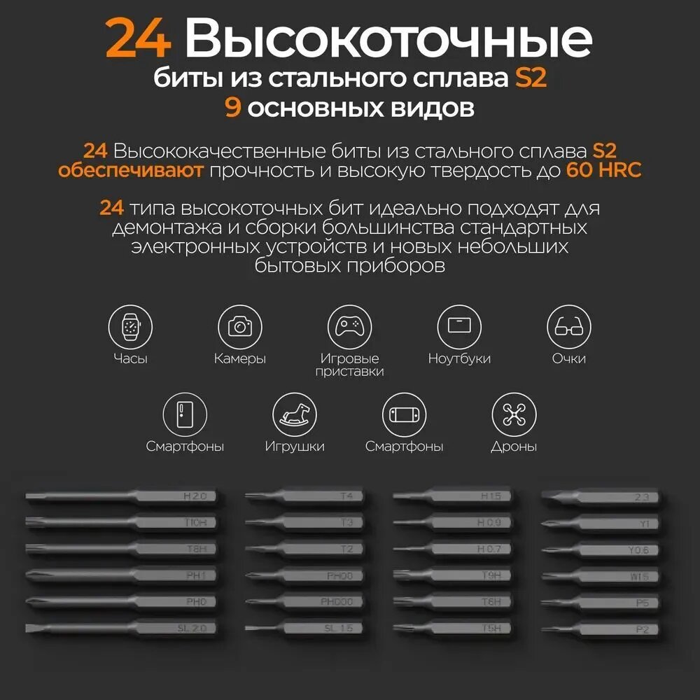 Изображение Электрическая отвертка Xiaomi Mijia Electric Screwdriver Set 24in1 (MJDDLSD003QW) с набором бит для точных работ
