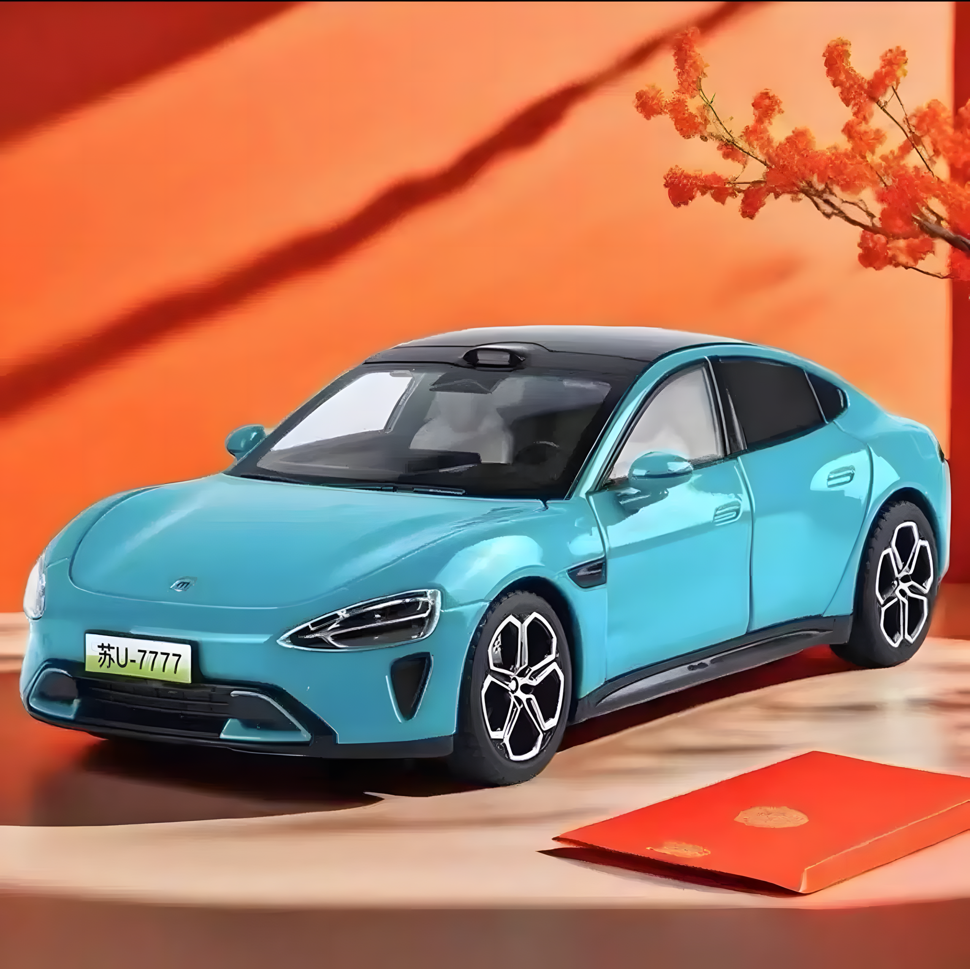 Модель автомобиля из сплава Xiaomi SU7 масштаба 1:24, коллекция, Светло-голубой
