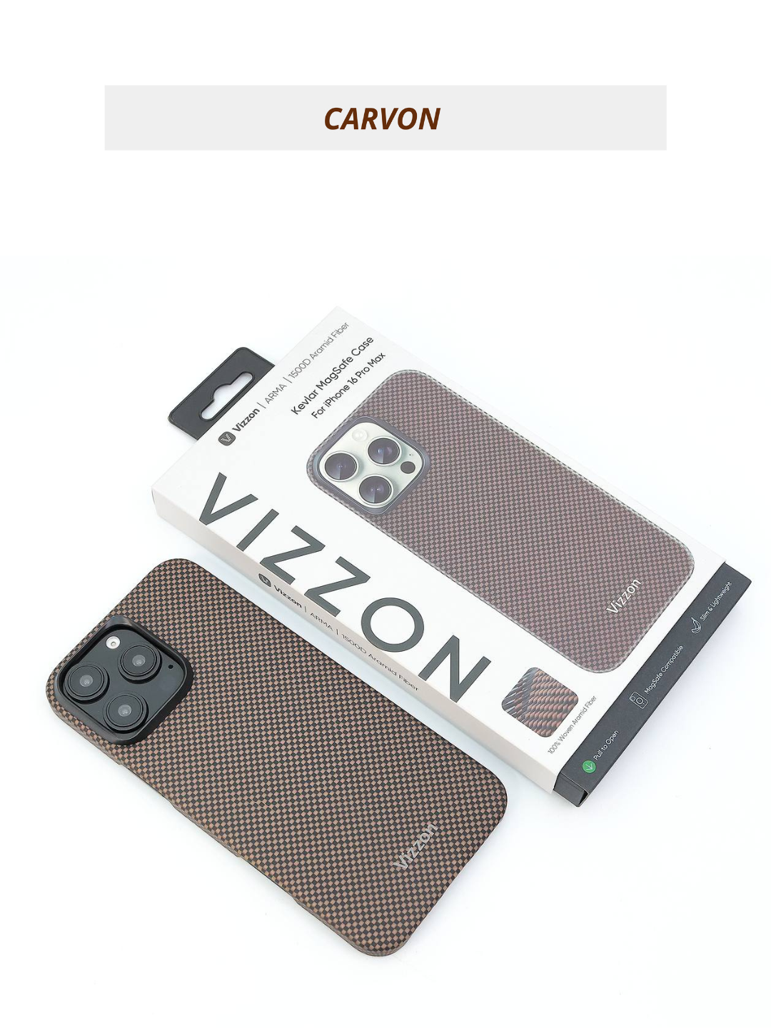 Чехол Vizzon "ARMA", для iPhone 16 Pro Max, ударопрочный поликарбонат/ткань/резина