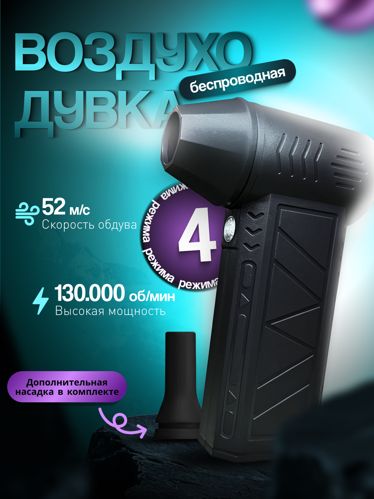 Воздуходувка аккумуляторная, ветродуйка электрическая портативная ручная мощная портативный насос для компьютера пк уборки чистки автомобиля, для розжига мангала