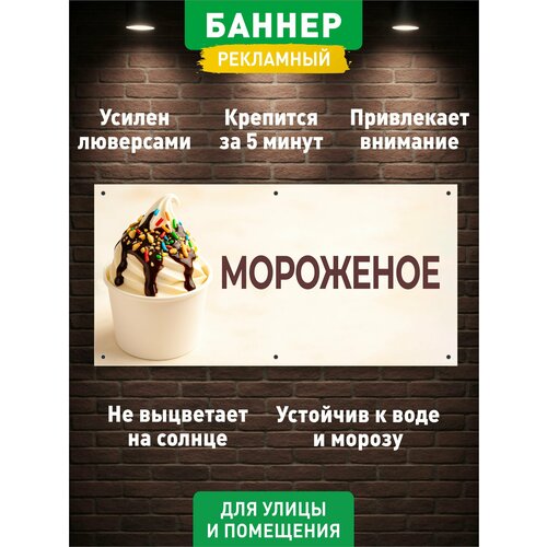 фото Мороженое, баннер вывеска, с люверсами, 100х50см гкм