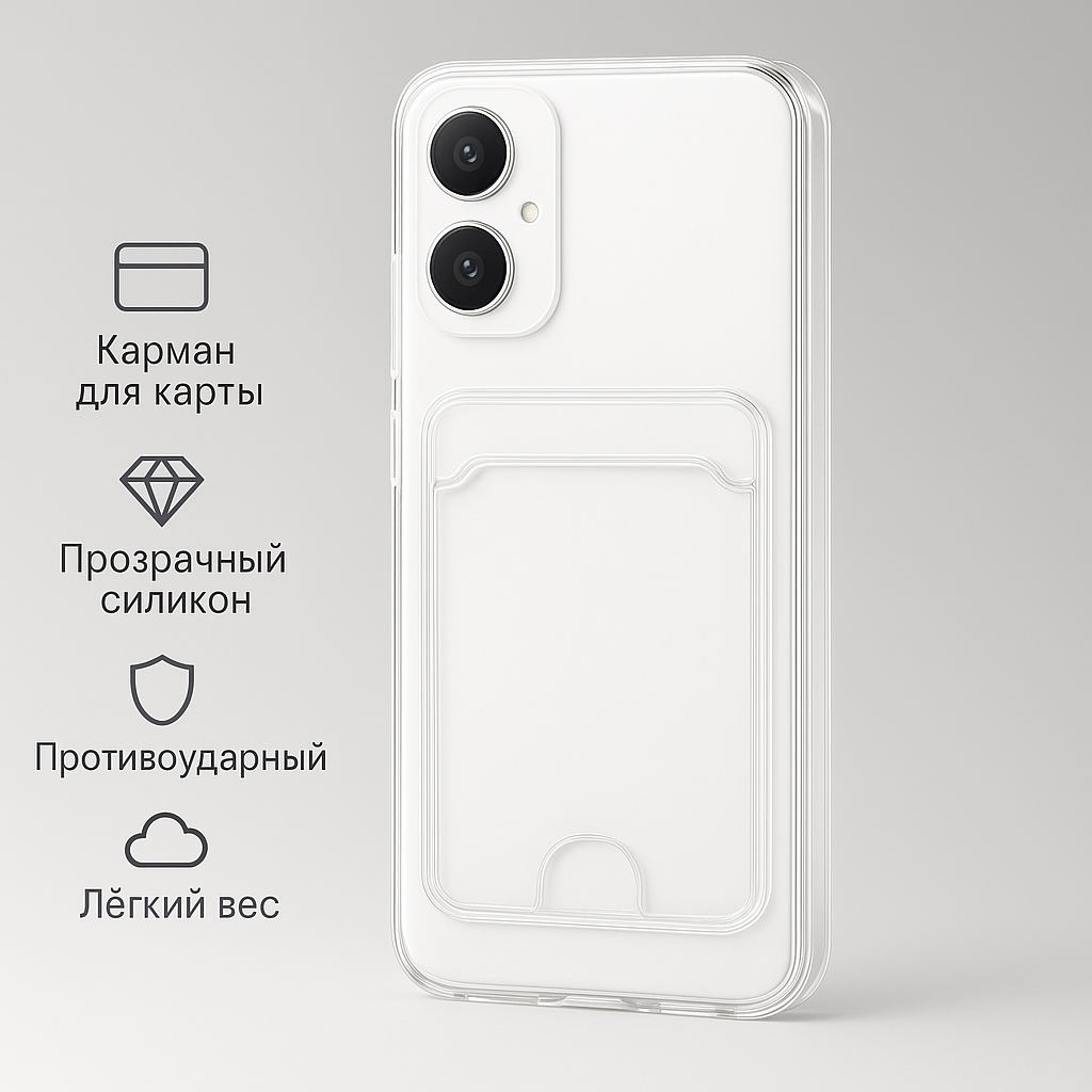 Чехол для Xiaomi Redmi Note 13 Pro 4g, прозрачный, с карманом для карты, силиконовый, лёгкий, противоударный