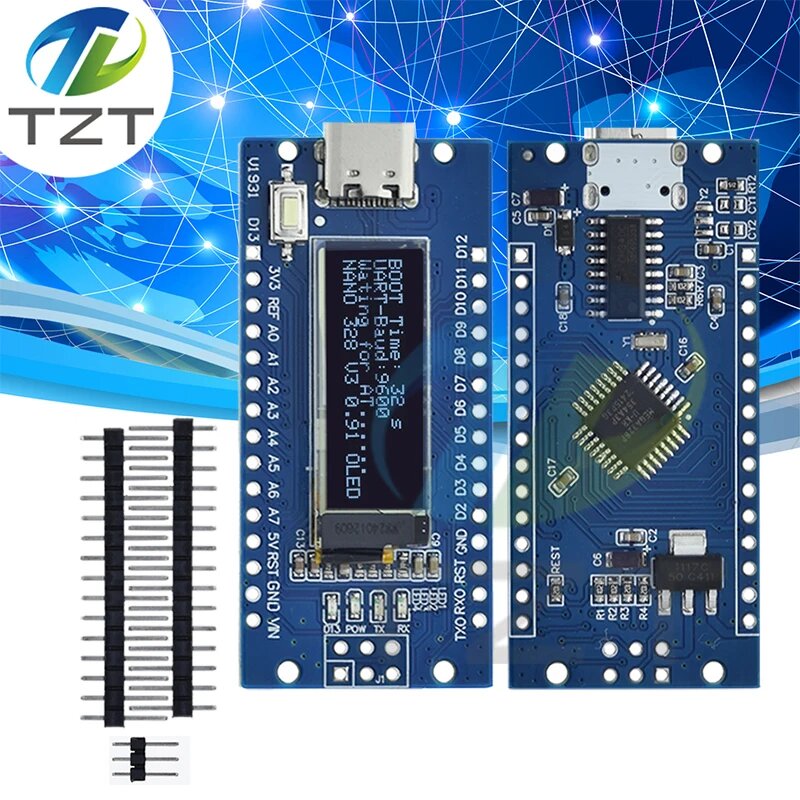 Nano V3.0 0,91-дюймовый Oled-дисплей Atmega328P Ch340C Встроенный разрешение 128*32 Iic I2C Совместимость с Arduino Nano V3.0