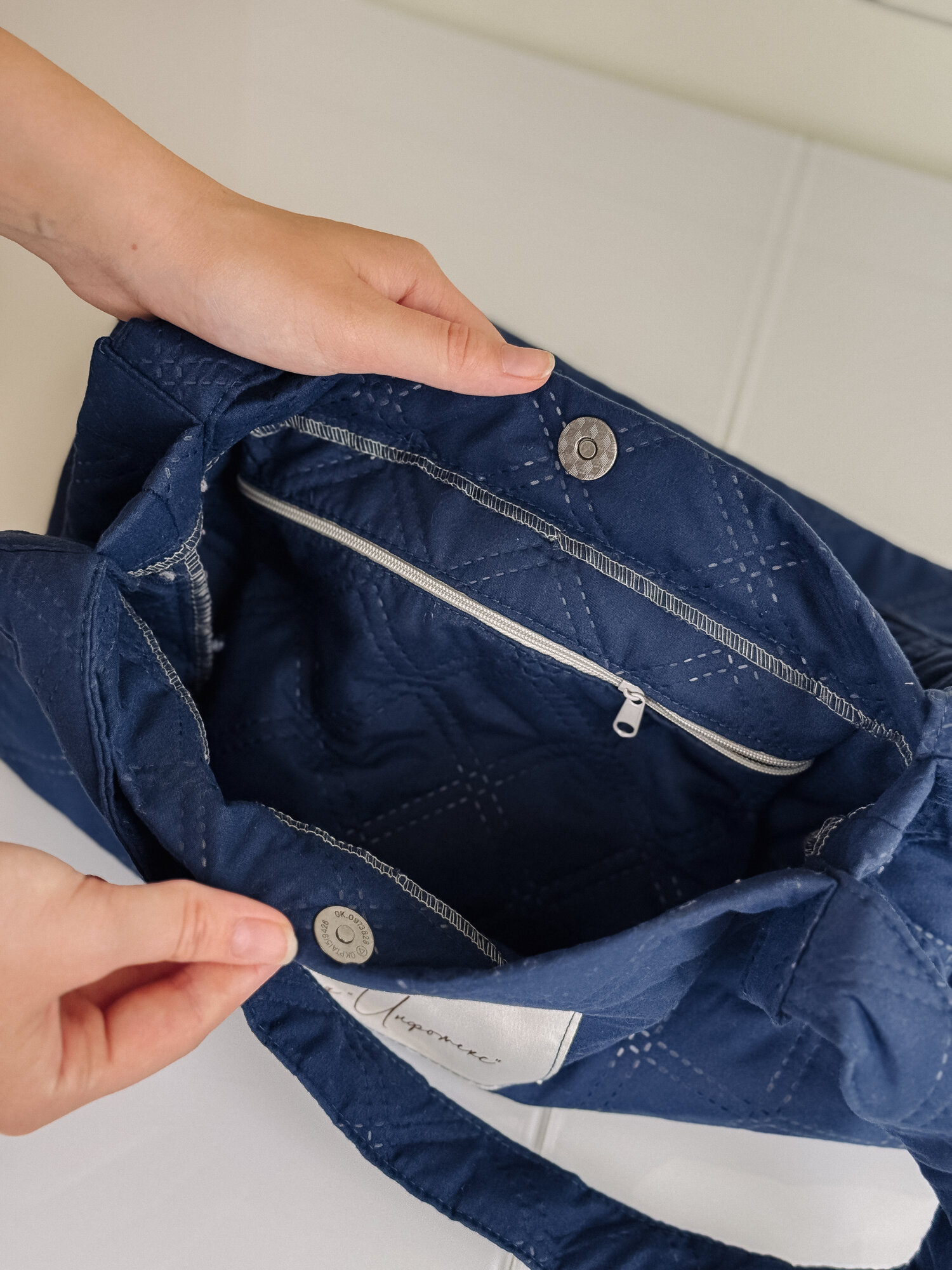 Сумка шоппер 23 ЛИНИЯ Сумка ультрастеп ромб 5х5, фактура рельефная, стеганая, термостежка, темно-синий — фото 1