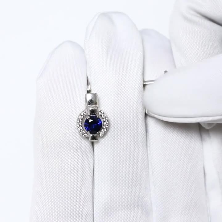 Серьги Diamant online, серебро, 925 проба, родирование, фианит, сапфир синтетический, длина 1.4 см, , темно-синий — фото 1