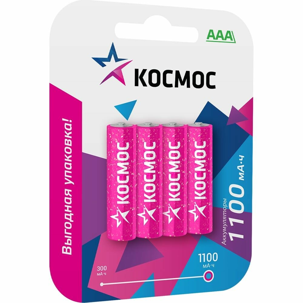 Аккумулятор AAA/R03 1100мА. ч Ni-MH (блист.4шт) космос KOCR03NIMH1100mAh4BL