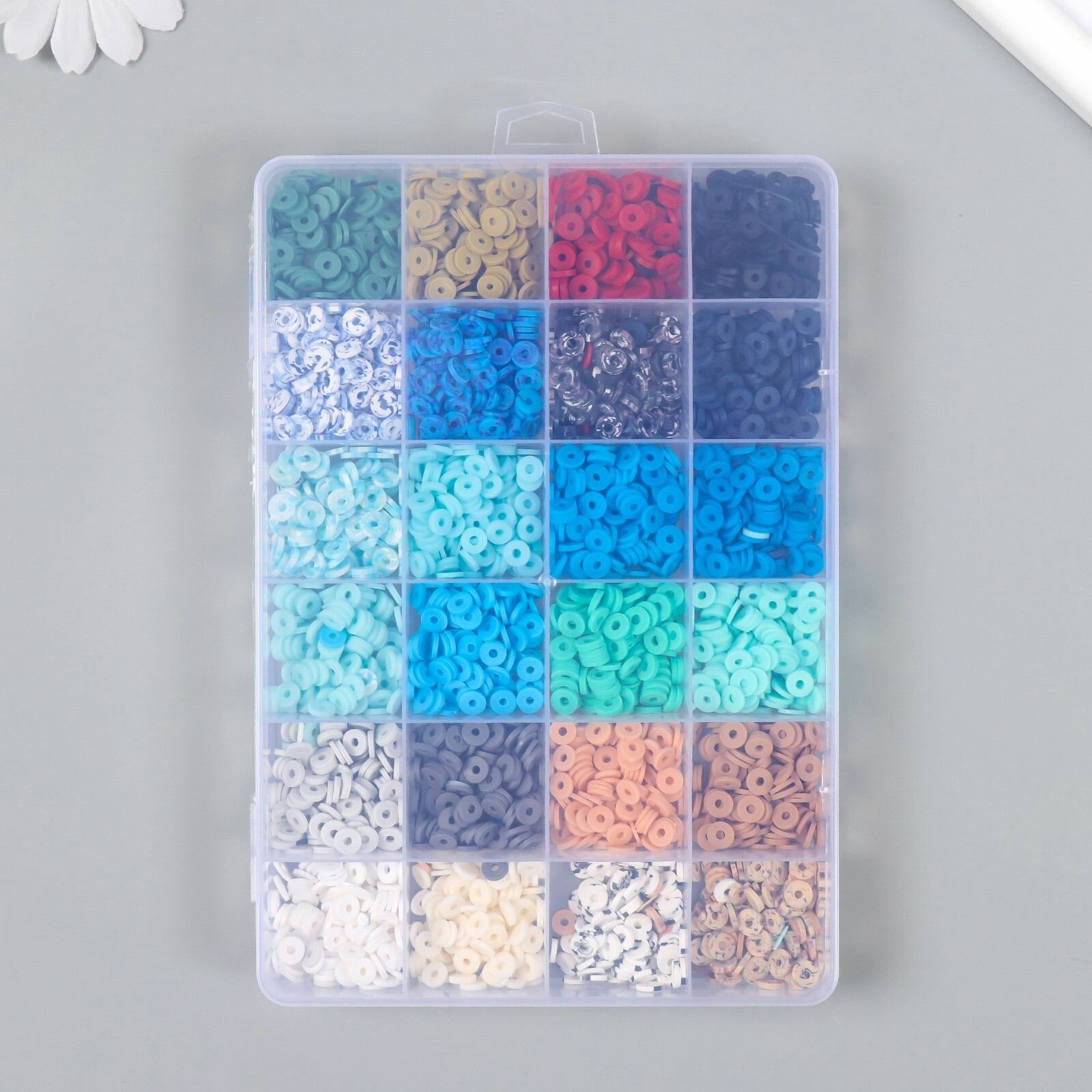 Декор для творчества пластик Палитра синего и голубого  d 0.6 см набор 24 цвета 18.5 13 2 см