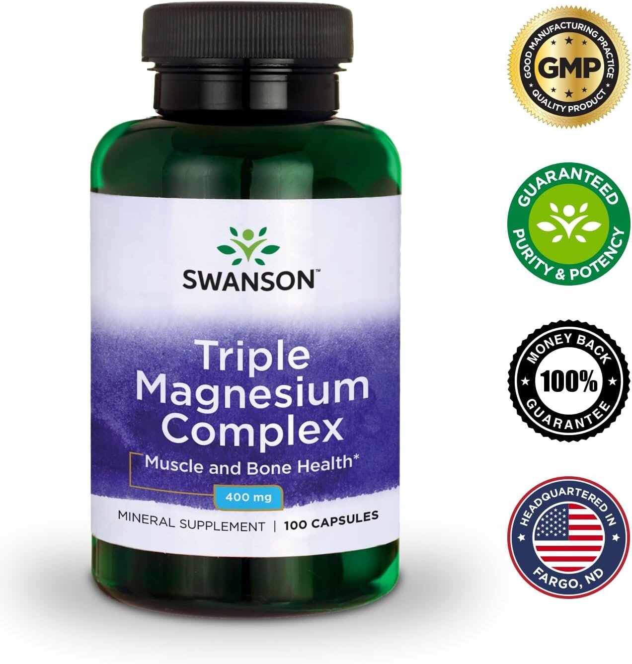 Triple Magnesium Complex 400 Swanson N100 — комплекс магния для здоровья мышц, нервной системы и сна