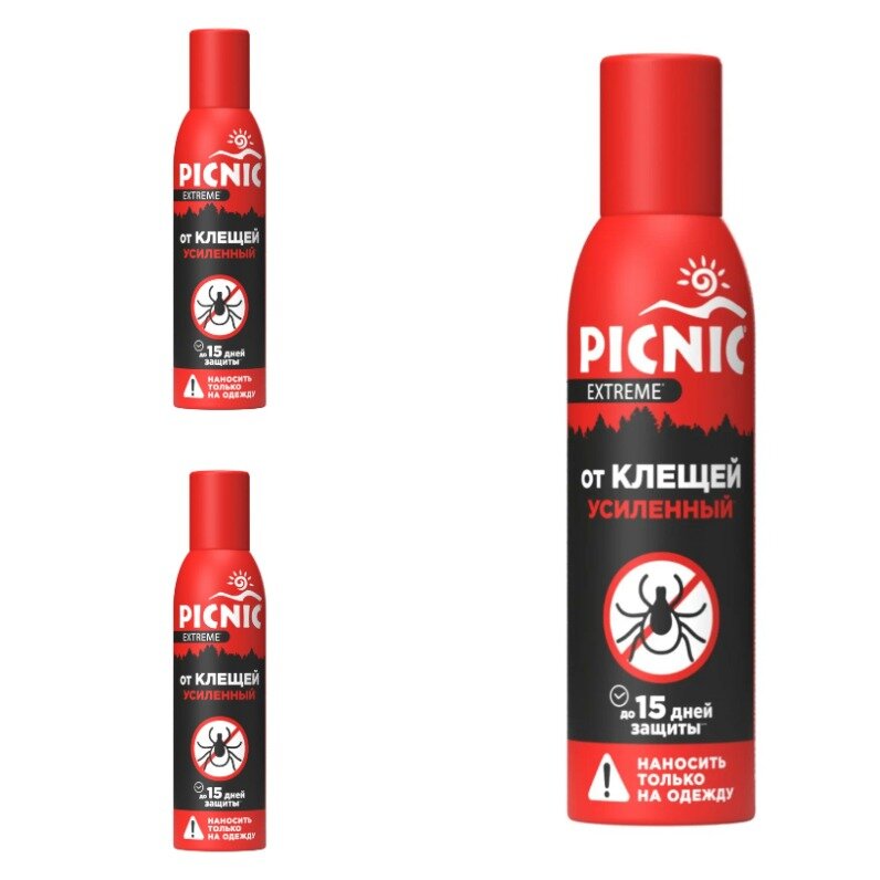 Аэрозоль Picnic Extreme от всех летающих и клещей, 150 г, 150 мл, 3 шт