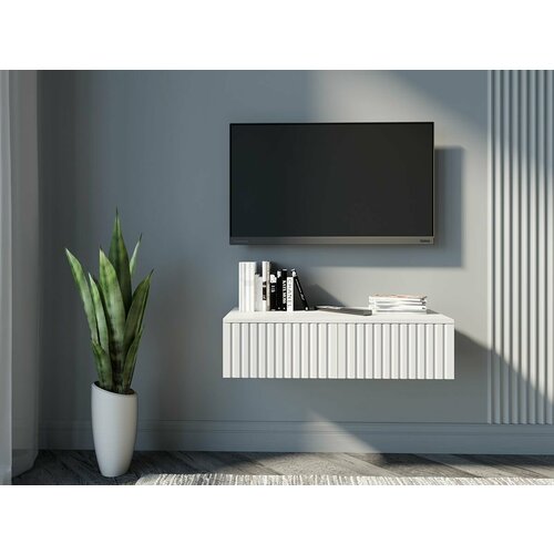 Тумба под телевизор в гостиную белая с МДФ фасадом Сити 110 см в длину Storys