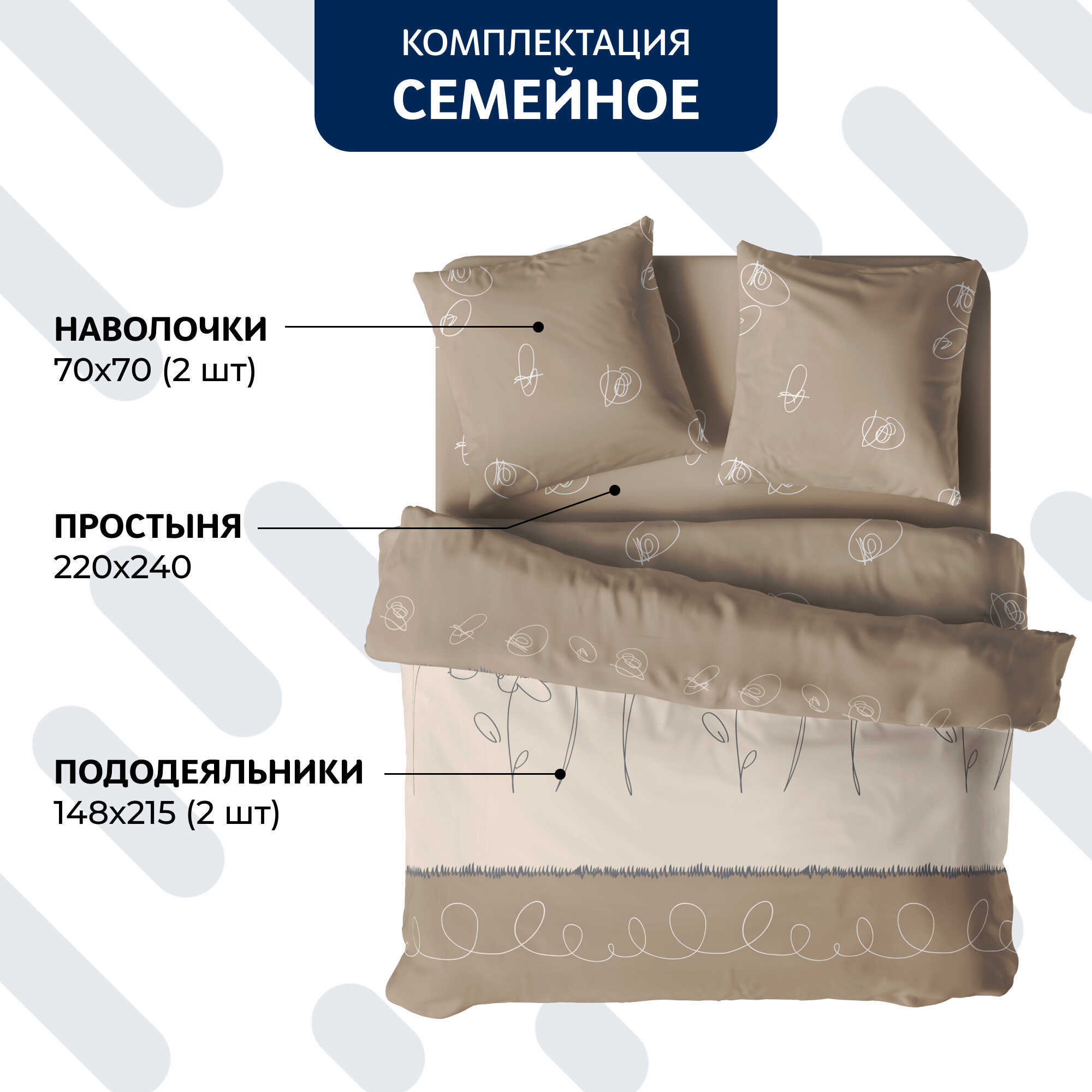 Постельное белье семейное Волшебная ночь, наволочки 70х70 см, поплин, хлопок 100% — фото 1