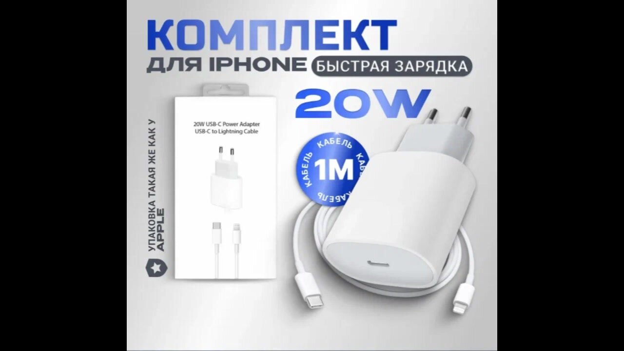 Быстрая зарядка для iphone и iPad, AirPods USB-C, Адаптер питания Type C 20W, Сетевое зарядное устройство. — фото 1
