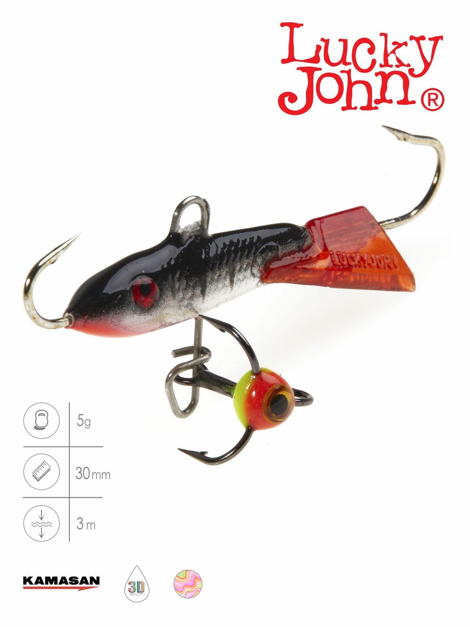 Балансир Lucky John CLASSIC 3 с тройником 30мм/12HRT блистер — фото 1