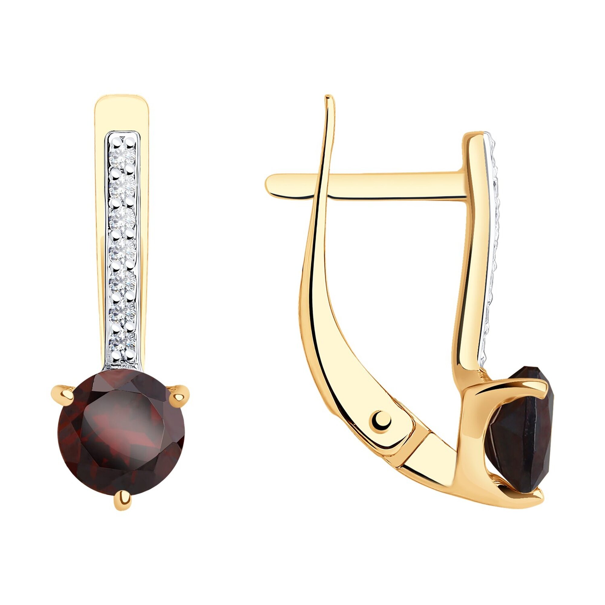 Серьги Diamant online, красное золото, 585 проба, фианит, гранат