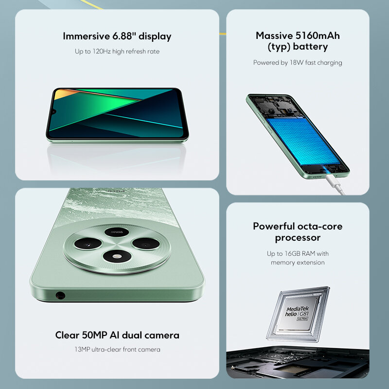 Смартфон POCO C75 , Глобальная версия , Helio G81-Ultra , 5160 мАч , 50 МП , NFC , 8/256 ГБ , Золотой — фото 1