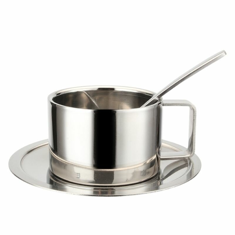 Двухслойная кофейная чашка из нержавеющей стали в европейском стиле с блюдцем и ложкой набор из трех предметов для горячего чая с молоком