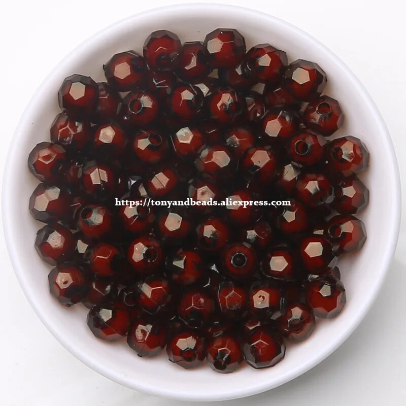 Граненые бусины в бусине круглые акриловые бусины 6 8 10 12 мм цвет для изготовления ювелирных изделий Бордовый 8mm 100pcs beads