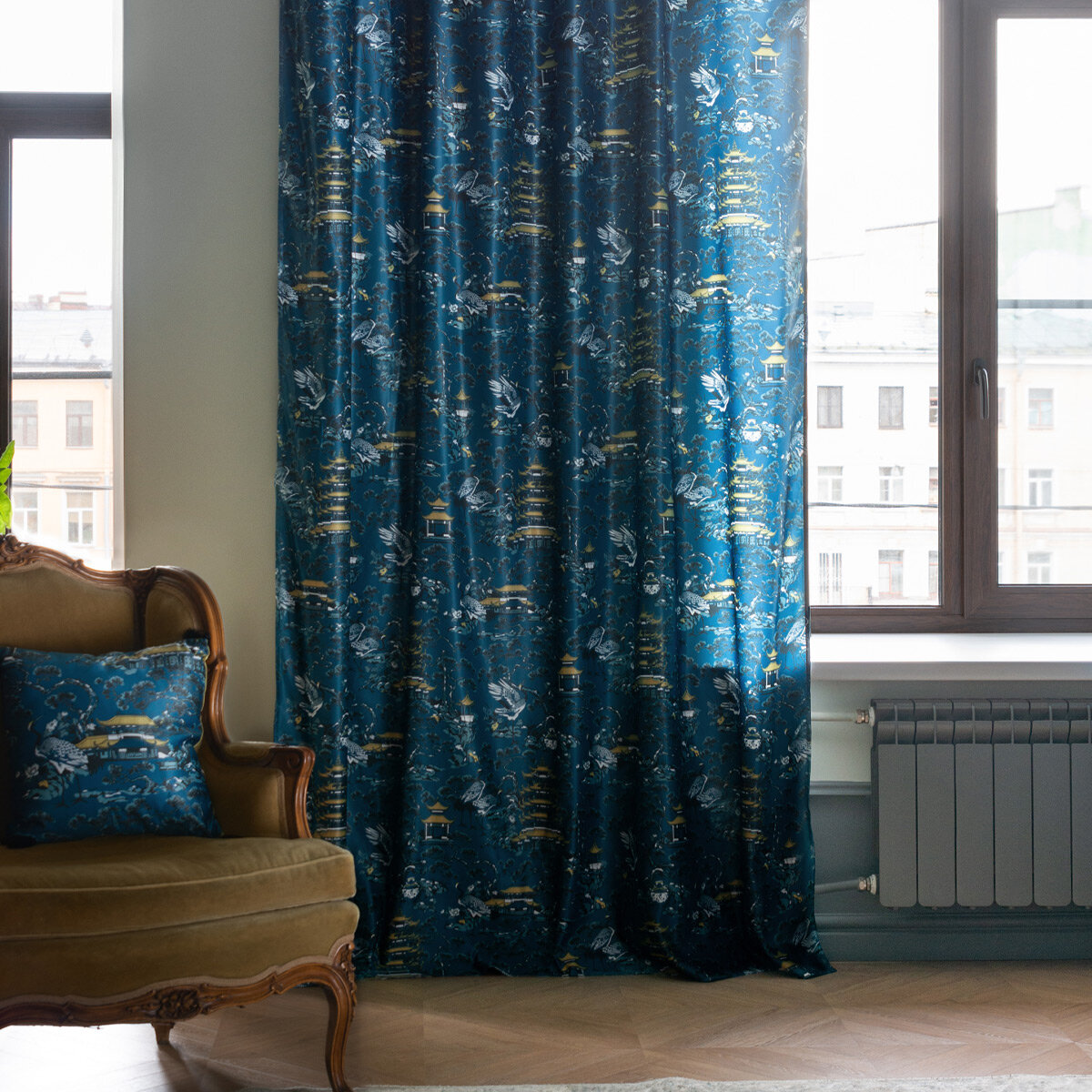 Штора готовая атласная Kitayskaya 160x270 см Moroshka цвет Синий