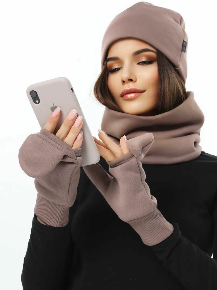 Комплект с головным убором HIGH TEMP Базовая коллекция для женщин, размер ONE SIZE, бежевый — фото 1