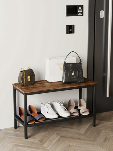 Изображение товара Обувница в прихожую "IamLoft" с сиденьем, 69х29х42см, металл, лдсп, ясень темный