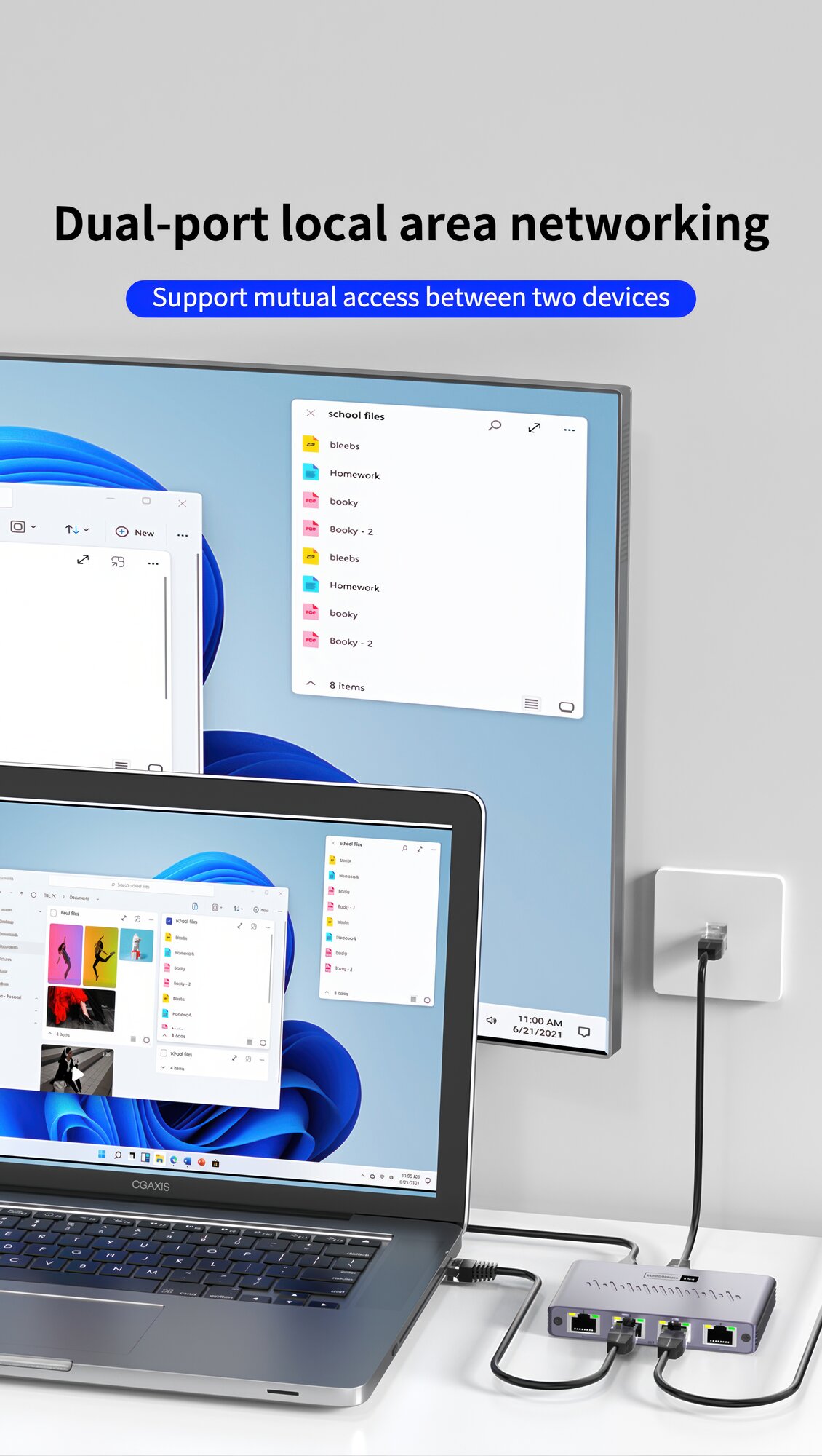 Разветвитель YUCUN RJ-15-1 Gigabit Ethernet, 4 порта, 1000 мбит/c, синий — фото 1