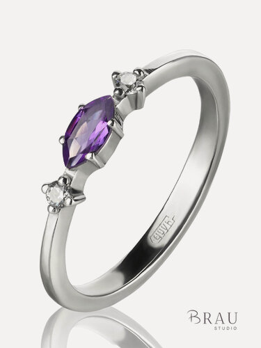 Изображение товара Кольцо, серебро, 925 проба, родирование, фианит, аметист
