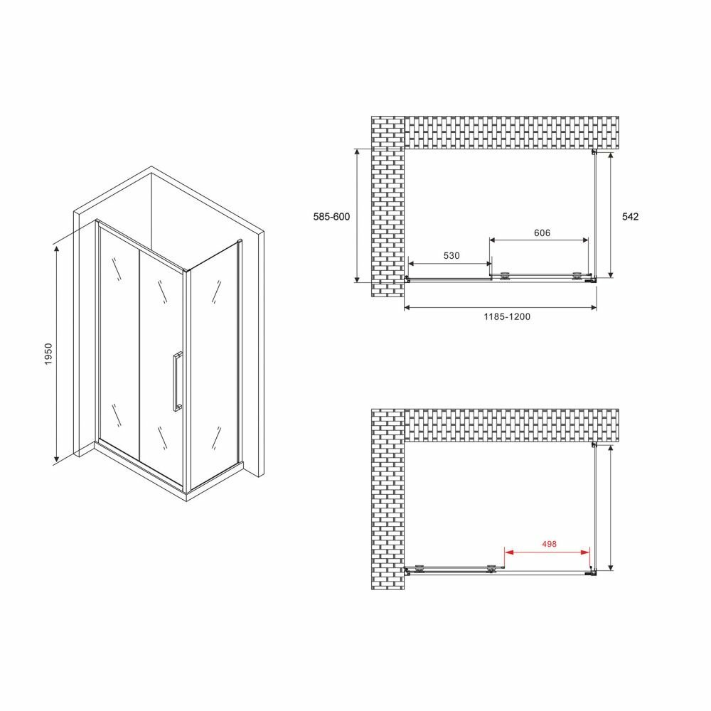 Душевой уголок Abber Schwarzer Diamant 60х120х195 см - фото №3
