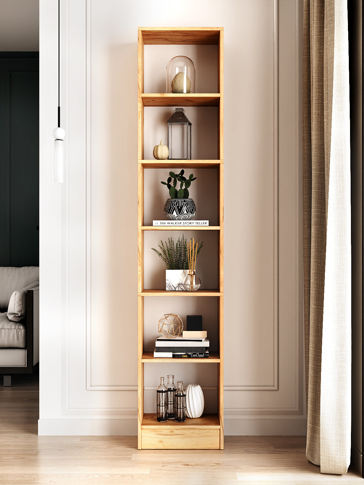 Стеллаж Инфинити Слим дуб крафт золотой древесное тиснение