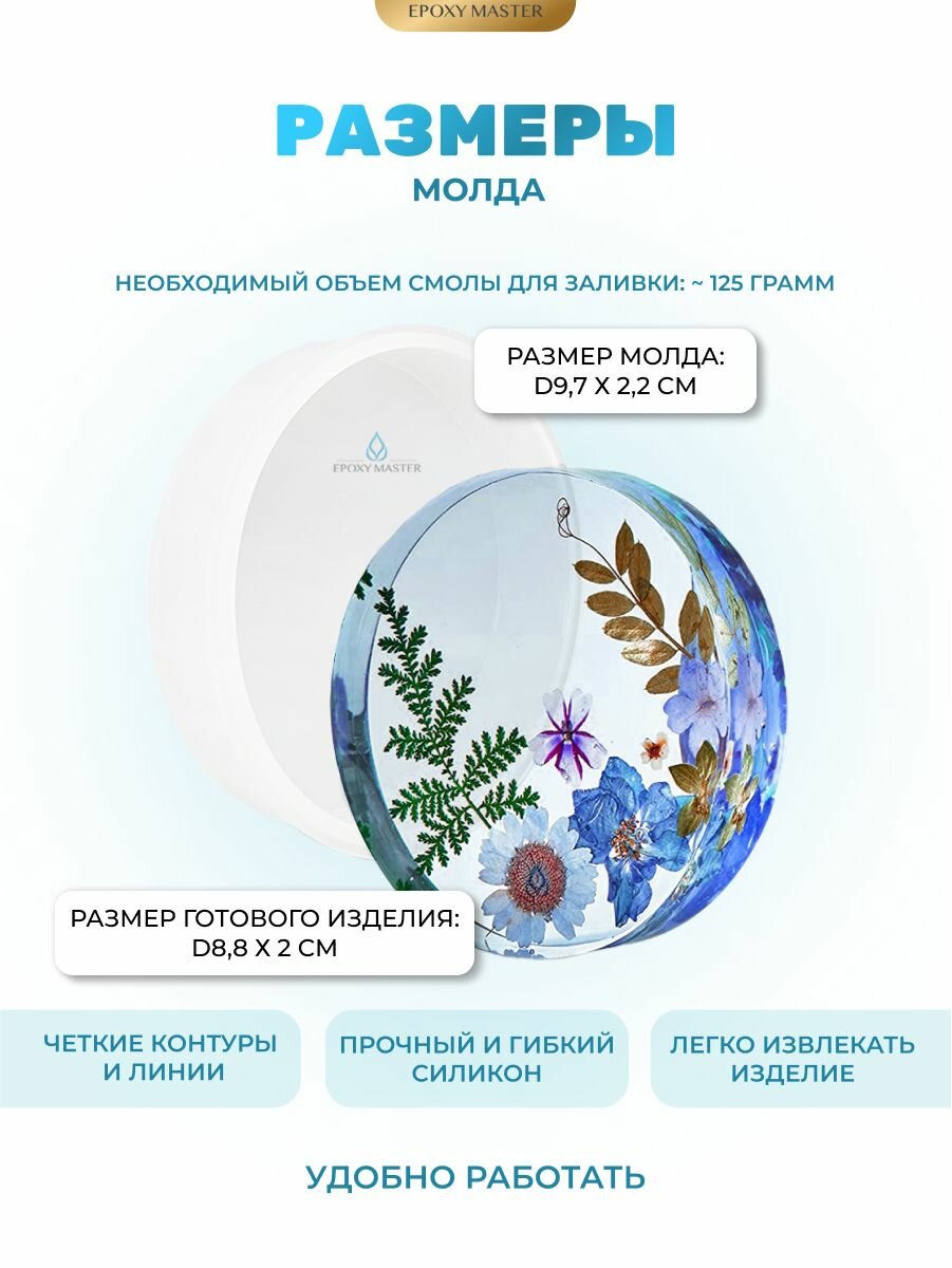 Силиконовый молд для эпоксидной смолы EPOXYMASTER Подстаканник объемный круг, d10см — фото 1