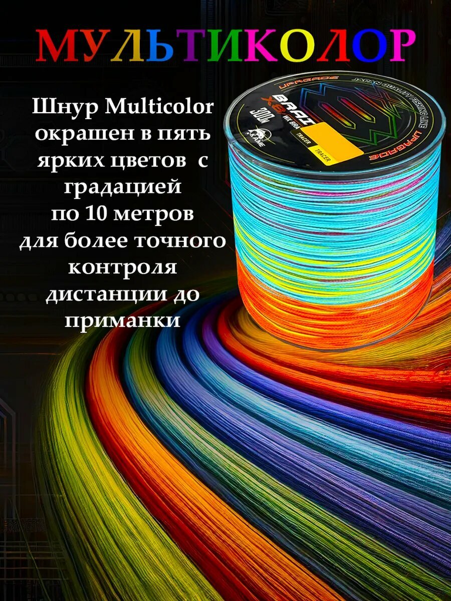 Плетеный шнур 8 жил, 300 м, 0.10 мм, 16 кг — для фидера, спиннинга и зимней рыбалки — фото 1
