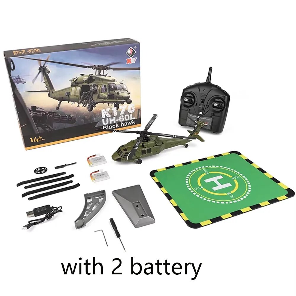 Радиоуправляемый вертолет XK K170 военный зеленый, with 2 Batteries
