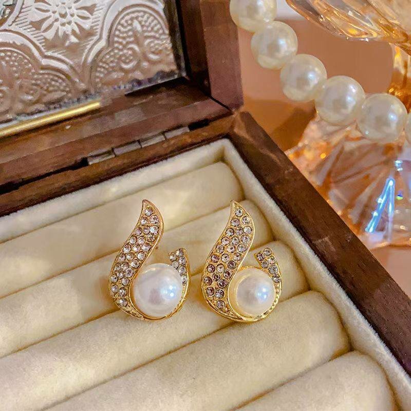 Серьги пусеты, золотой, белый — фото 1