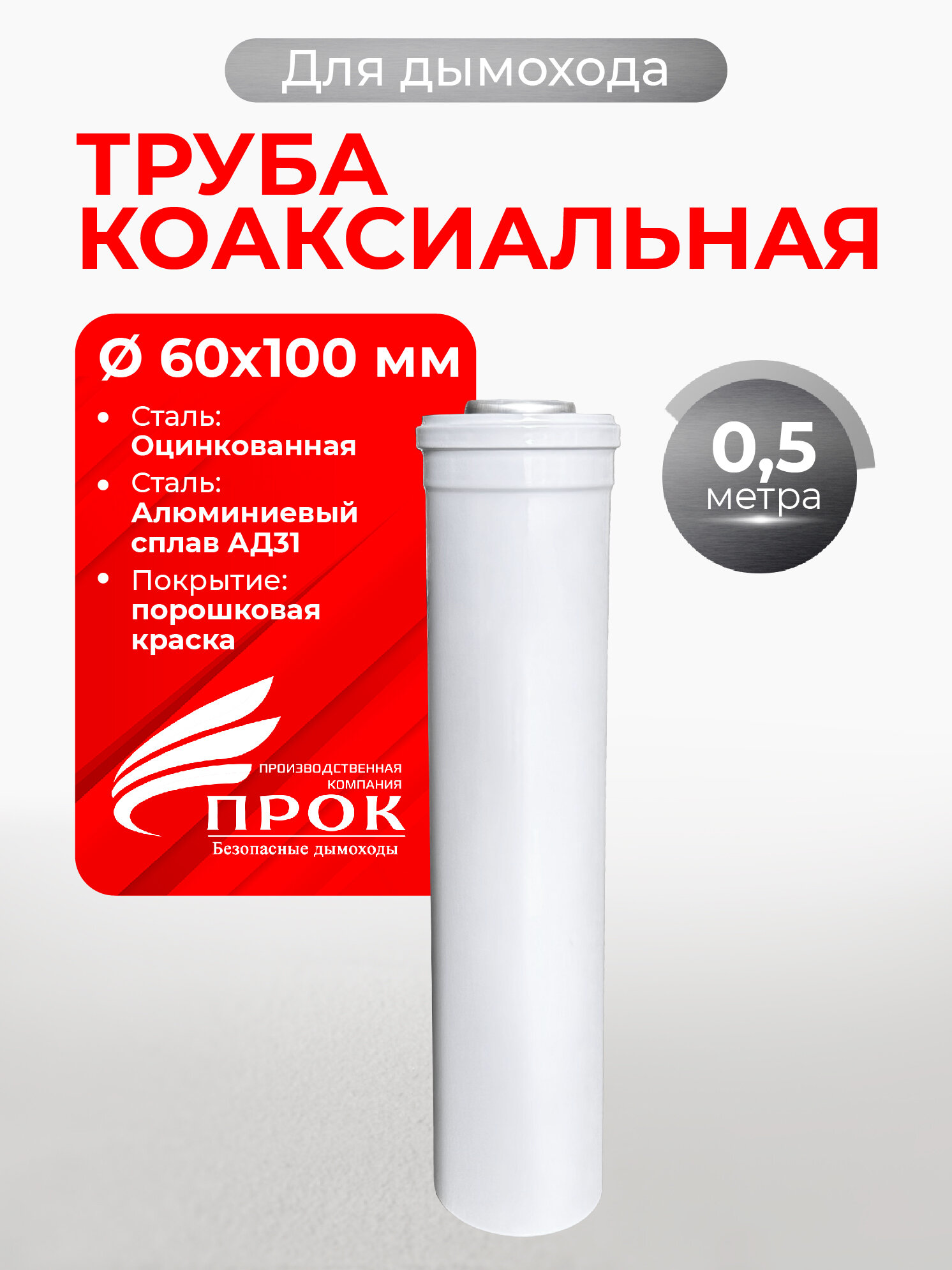 Труба коаксиальная удлинитель коаксиального дымохода 