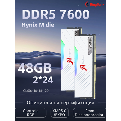 Kingbank Модуль памяти DDR5 6400MHz 216GB 32GB UDIMM Dark Heatsink RGB DRAM Hynix A-die C32 54109₽