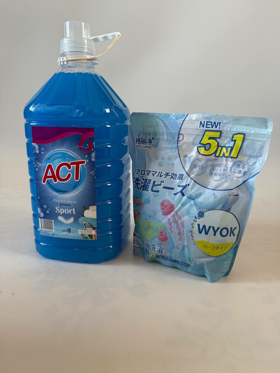 Доступный гель для стирки "ACT" и капсулы 5 в 1 для нашего полного набора