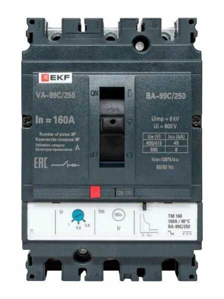 Выключатель автоматический 3п 250/160А 45кА ВА-99C Compact NS PROxima EKF mccb99C-250-160
